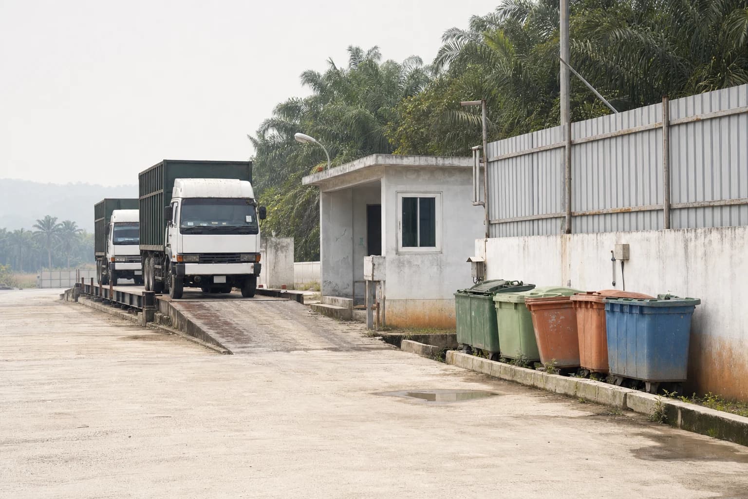 Representative lorries queuing on the weighbridge at a licensed disposal site gate